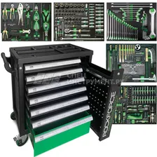 Тележка инструментальная RF-55300: 7 секций с набором инструментов 274пр. и дополнительной боковой секцией, 810х480х850мм, (зеленая) ROCKFORCE /1